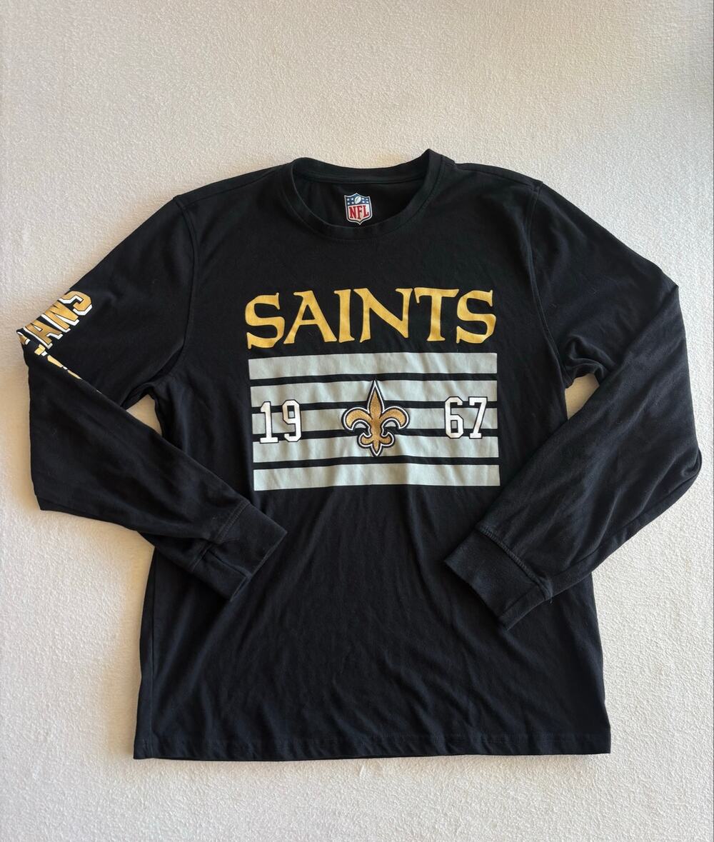 NFL New Orleans Louisiana Saints Graphic Long Sleeve Top Mens Medium Black Gold